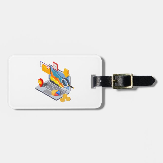 Isometric Business Data Analytics Laptop Luggage Tag (Front Horizontal)