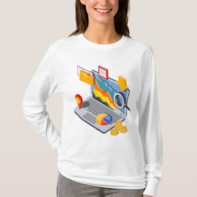 Isometric Business Data Analytics Laptop T-Shirt (Front)