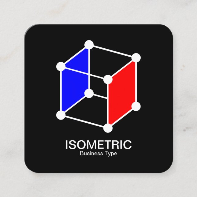 Isometric Cube -  White, Blue and Red on Black Square Business Card (Front)