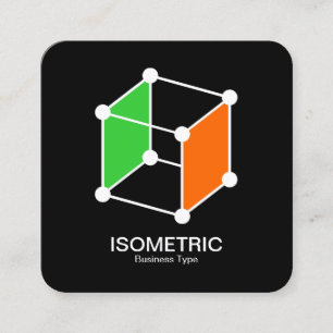 Isometric Cube -  White, Green and Orange on Black Square Business Card