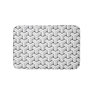 Isometric Cubes Black White Pattern Bath Mat