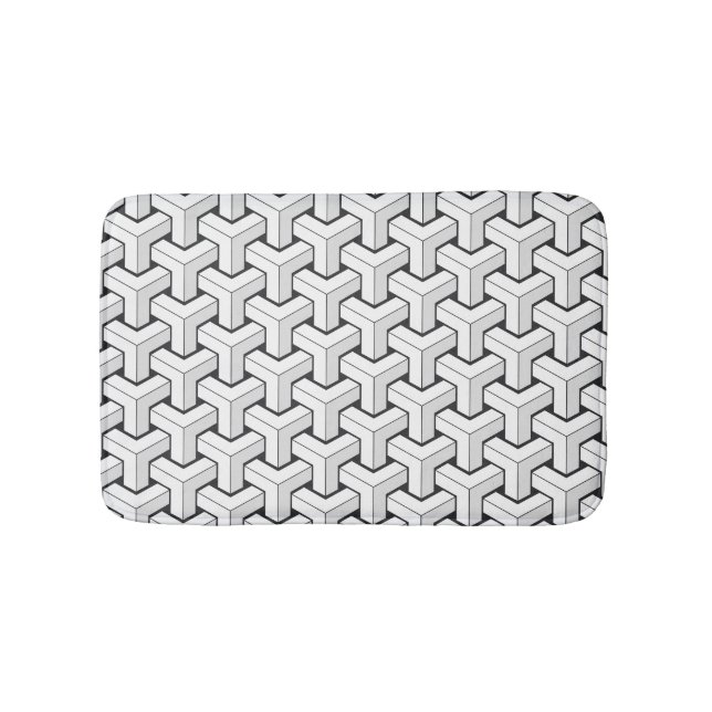 Isometric Cubes Black White Pattern Bath Mat (Front)