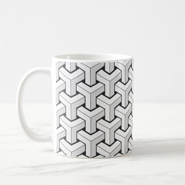 Isometric Cubes Black White Pattern Coffee Mug (Left)