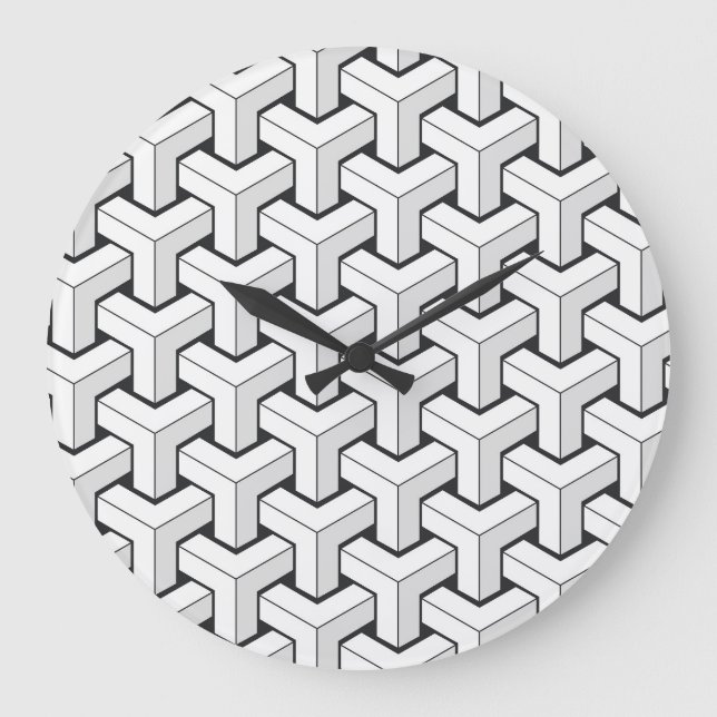 Isometric Cubes Black White Pattern Large Clock (Front)