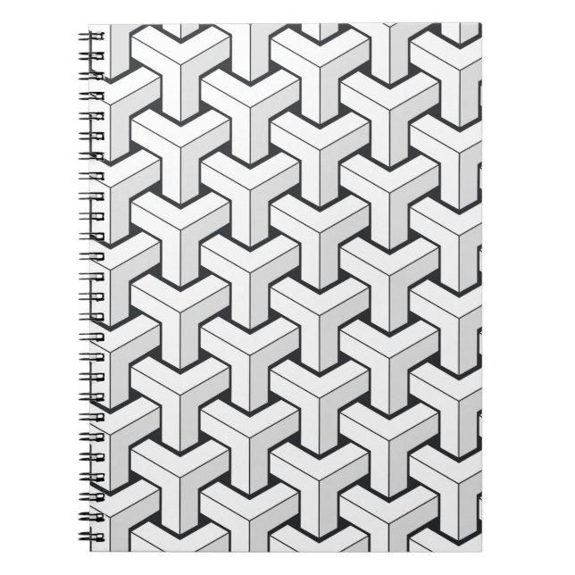 Isometric Cubes Black White Pattern Notebook (Front)