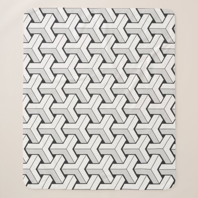 Isometric Cubes Black White Pattern Sherpa Blanket (Front)