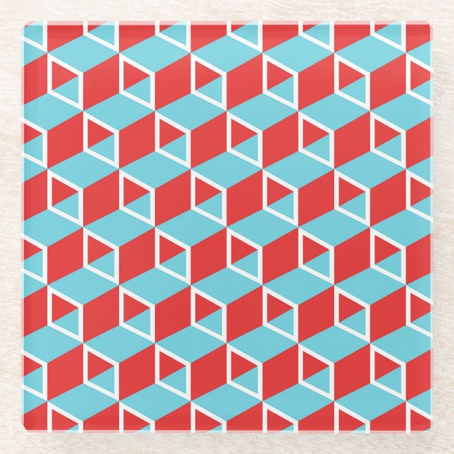 Isometric Cubes: Colourful Vintage Background. Glass Coaster (Front)