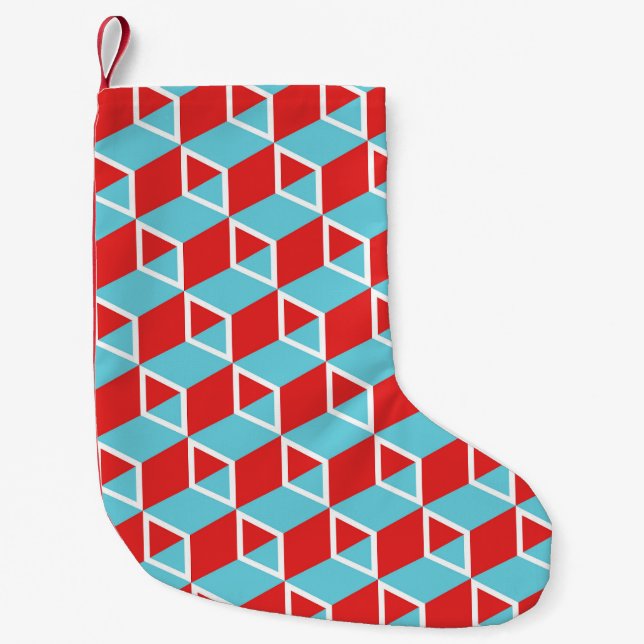 Isometric Cubes: Colourful Vintage Background. Small Christmas Stocking (Front)