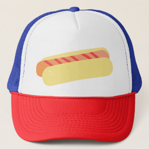 Isometric Minimalist Hot Dog with Stripes Trucker Hat