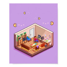 Isometric  Pixel Art Gaming PC Room