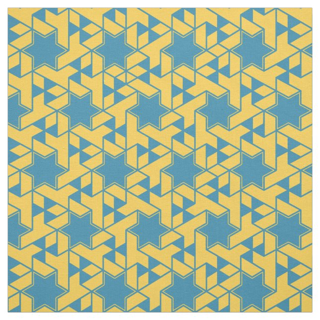 Isometric Star Hexagon Pattern - Yellow and Teal Fabric (Swatch)