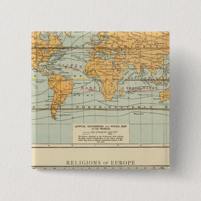 Isothermal, winds Religions Europe 15 Cm Square Badge (Front)