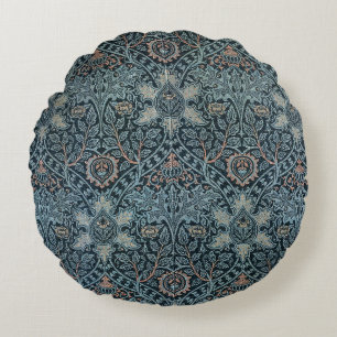 Ispahan Vintage Blue Pattern by William Morris Round Cushion