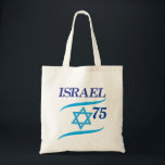 Israel 75 Anniversary, Independence Day - Modern Tote Bag<br><div class="desc">Israel 757h anniversary, Independence Day Blue Star of David, Israeli Flag, Yom Haatzmaut Jewish Holiday festive greeting logo, Jerusalem banner with Israeli blue star, flag, fireworks, modern design wallpaper. 2023 celebrate. Israel 75 Birthday Festival celebration. Modern design with text template. Personalised. Accessories > Bags & Wallets > Totes & Shopping...</div>