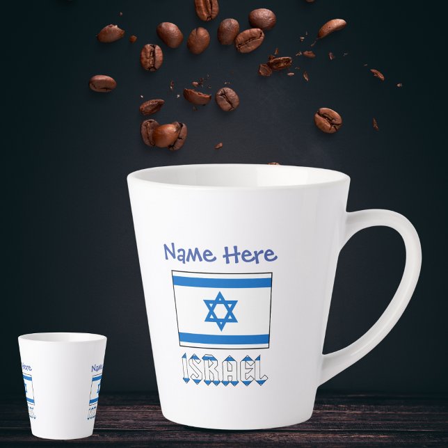 Israel and Israeli Flag Blue Personalisation  Latte Mug (Creator Uploaded)