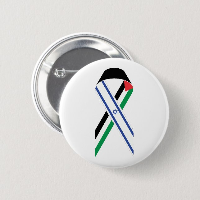 Israel and Palestine flag peace ribbon 6 Cm Round Badge (Front & Back)