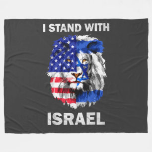 Israel and USA Flag Lion _ I Stand with Israel Fleece Blanket