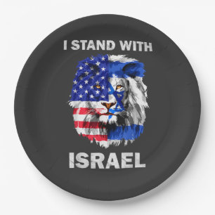 Israel and USA Flag Lion _ I Stand with Israel Paper Plate