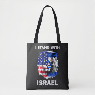 Israel and USA Flag Lion _ I Stand with Israel Tote Bag