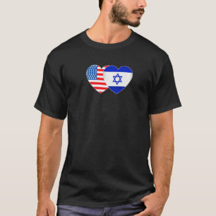 Israel and USA Flag Twin Heart for Jewish American T-Shirt