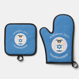 Israel Angel Hanukkah Flag Personalised Oven Mitt & Pot Holder Set