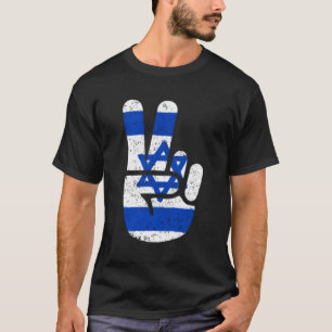 Israel Flag Big Peace Sign V Fingers Symbol T-Shirt