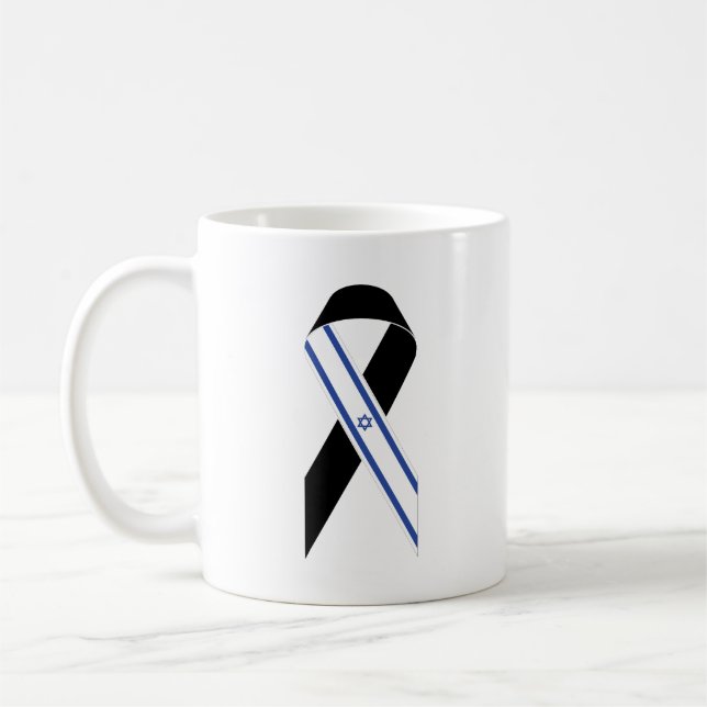 Israel flag black ribbon coffee mug (Left)