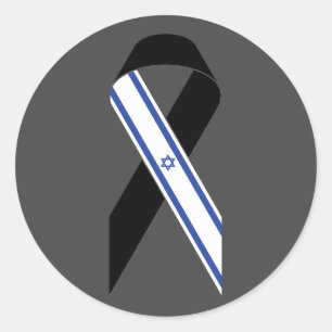 Israel flag black ribbon dark grey classic round sticker