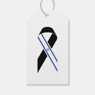 Israel flag black ribbon Hanukkah Gift Tags