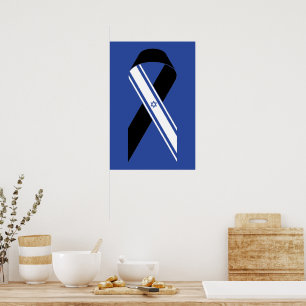 Israel flag black ribbon memorial blue poster