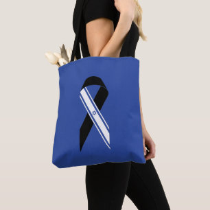 Israel flag black ribbon memorial blue tote bag