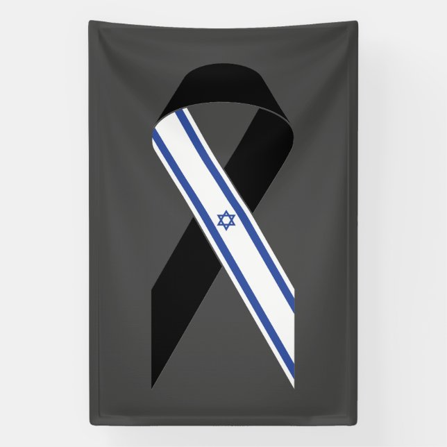 Israel flag black ribbon memorial dark grey banner (Vertical)