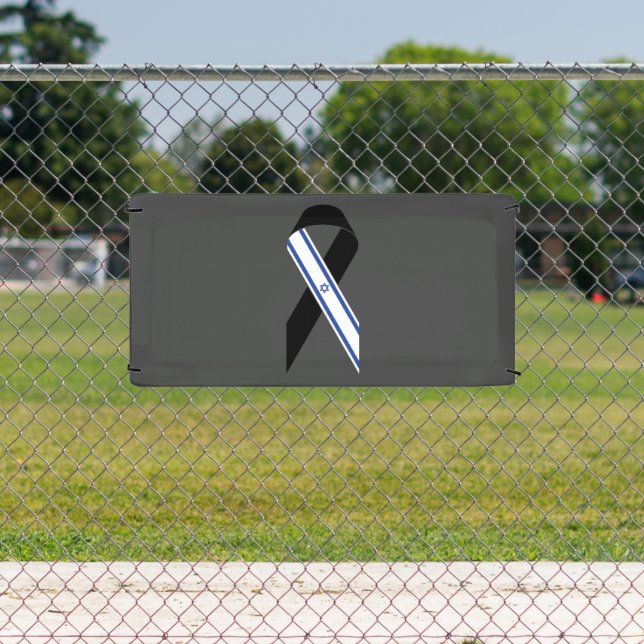 Israel flag black ribbon memorial dark grey banner (Insitu)