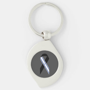 Israel flag black ribbon memorial dark grey key ring
