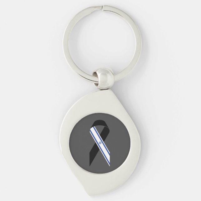 Israel flag black ribbon memorial dark grey key ring (Front)