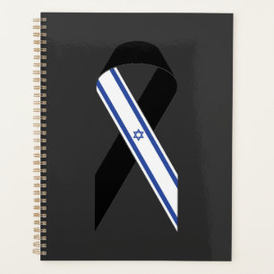 Israel flag black ribbon memorial dark grey planner