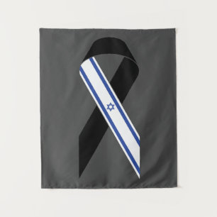 Israel flag black ribbon memorial dark grey tapestry
