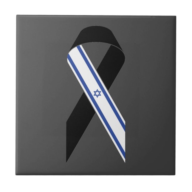 Israel flag black ribbon memorial dark grey tile (Front)