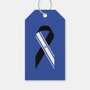 Israel flag black ribbon memorial Hanukkah blue Gift Tags