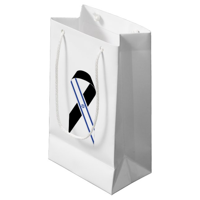 Israel flag black ribbon memorial Hanukkah Small Gift Bag (Front Angled)