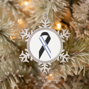 Israel flag black ribbon memorial Hanukkah Snowflake Pewter Christmas Ornament
