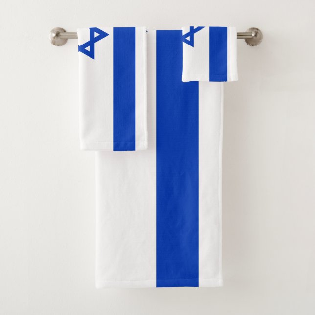 Israel flag blue and white modern bath towel set (Insitu)