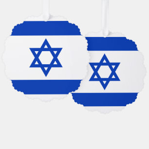 Israel flag blue and white modern patriotic tree decoration card