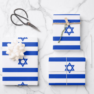 Israel flag blue and white Star of David pattern Wrapping Paper Sheet