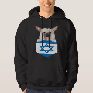 Israel Flag Chinese Crested Dog In Pocket Hoodie