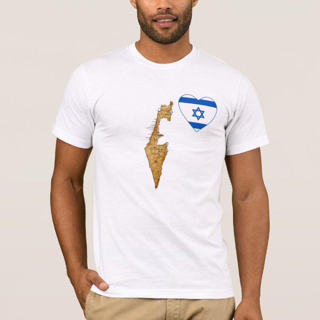 Israel Flag Heart and Map T-Shirt (Front)