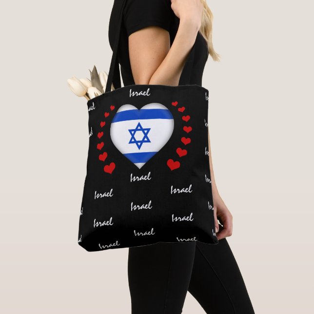 Israel Flag & Heart, Israel Flag fashion /sport Tote Bag (Close Up)