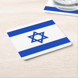 Israel flag modern patriotic square paper coaster