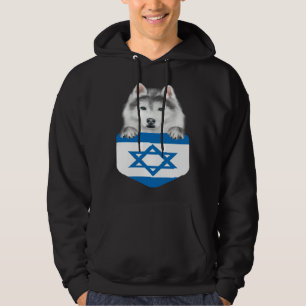 Israel Flag Siberian Husky Dog In Pocket Hoodie