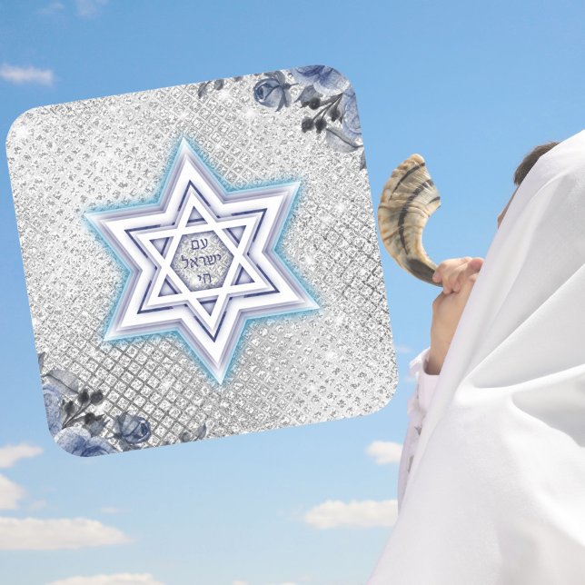 Israel Flag Star of David Hebrew Am Yisrael Chai  Square Sticker (Creator Uploaded)